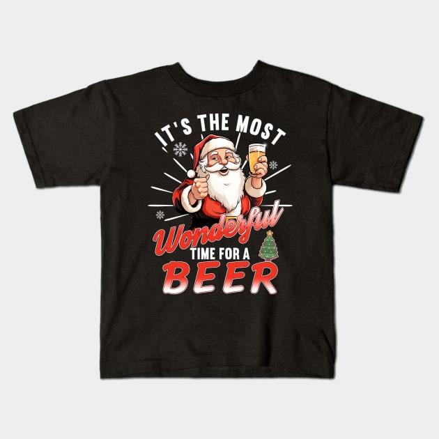 It's the Most Wonderful Time for a Beer - Funny Beer Santa Kids T-Shirt by Origami Fashion